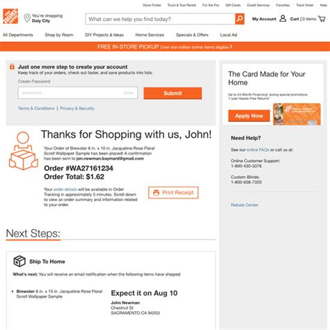 home depot online ordering.